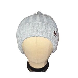 Michael Kors Light Gray MK Knit Beanie‎ Hat w Large Pom Pom OSFM NWT Winter